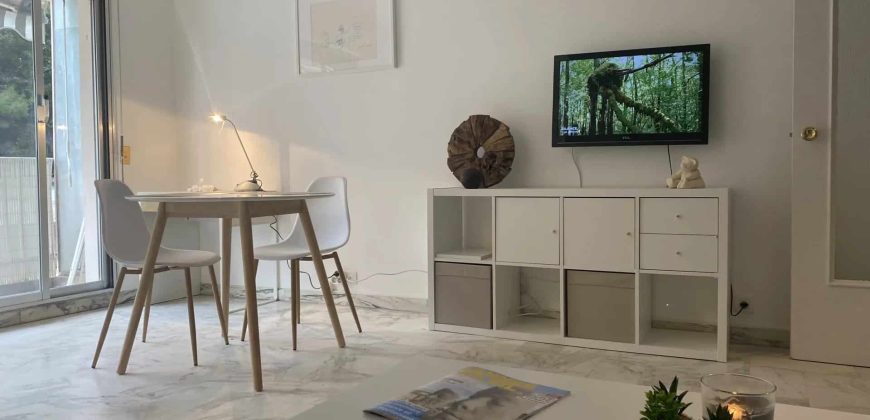 Cannes, bas BD Carnot, au calme, Grand studio meublé 30m2 avec terrasse, Très bon état, cave, expo OUEST